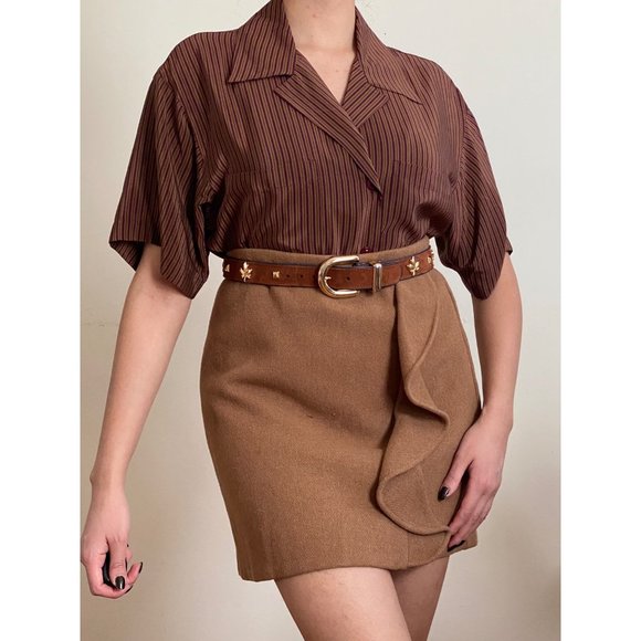 J. Crew Brown Diagonal Ruffle Accent Mini Skirt (S-2) - Picture 2 of 8